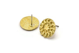 Brass Round Earring, 4 Raw Brass Star And Crescent Shaped Round Stud Earrings (14x1.4mm) N1867