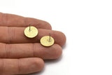 Brass Round Earring, 4 Raw Brass Star And Crescent Shaped Round Stud Earrings (14x1.4mm) N1867