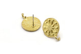 Brass Round Earring, 4 Raw Brass Star Shaped Round Stud Earrings With 1 Loop (17x13x1.5mm) N1859
