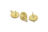 Brass Round Earring, 4 Raw Brass Star Shaped Round Stud Earrings With 1 Loop (17x13x1.5mm) N1859
