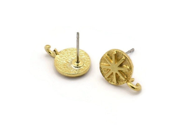 Brass Round Earring, 8 Raw Brass Round Stud Earrings With 1 Loop (13x9x1.8mm) N1839