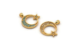 Gold Moon Charm, Gold Plated Moon And Star, Cubic Zircon, CZ Pave Moon Charm, Zircon Charm Pendants (16x17mm) SY0093
