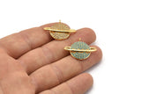 Gold Saturn Charm, Gold Plated Saturn Planet, Cubic Zircon, CZ Pave Planet Charm, Zircon Charm Pendants (20x29mm) SY0123
