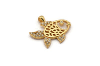 Gold Fish Charm, Gold Plated Fish, Cubic Zircon, CZ Pave Fish Charm, Zircon Charm Pendants (19x20mm) SY0116