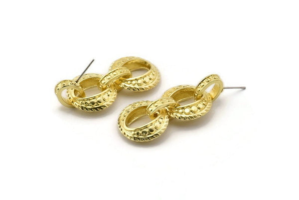 Brass Chain Earring, 2 Raw Brass Round Shaped Soldered Chain Stud Earrings N1826