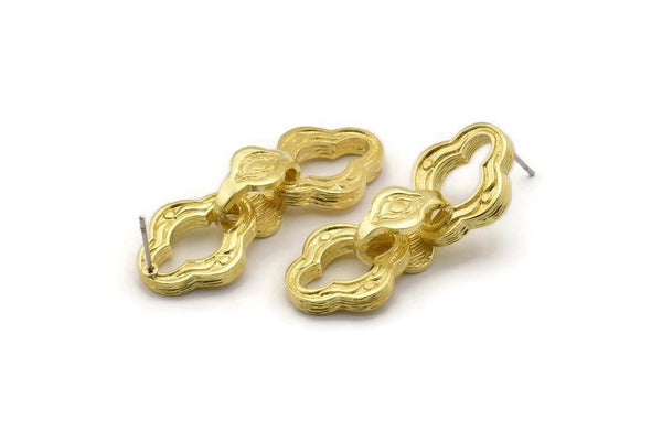 Brass Chain Earring, 2 Raw Brass Soldered Chain Stud Earrings N1823