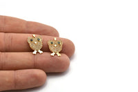 Gold Owl Charm, Gold Plated Owl, Cubic Zircon, CZ Pave Owl Charm, Zircon Charm Pendants With 1 Loop (19x13x2mm) SY0082