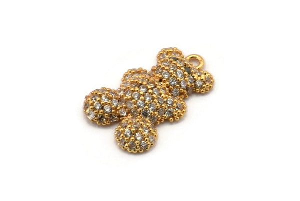 Gold Bear Charm, Gold Plated Bear, Cubic Zircon, CZ Pave Bear Charm, Zircon Charm Pendants With 1 Loop (19x13x4mm) SY0088