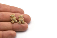 Gold Bear Charm, Gold Plated Bear, Cubic Zircon, CZ Pave Bear Charm, Zircon Charm Pendants With 1 Loop (19x13x4mm) SY0088