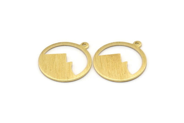 Pirinç Yuvarlak Charm, 1 Döngülü 12 Dokulu Ham Pirinç Dağ Şeklinde Yuvarlak Charm, Kolye Uçları, Küpe Aksesuarları (20x18x0,80 mm) M02811