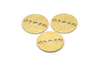 Brass Round Charm, 10 Textured Raw Brass Moon Phases Charms With 2 Holes, Findings, Pendants (18x0.80mm) M02834