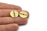 Brass Round Charm, 10 Textured Raw Brass Moon Phases Charms With 2 Holes, Findings, Pendants (18x0.80mm) M02834