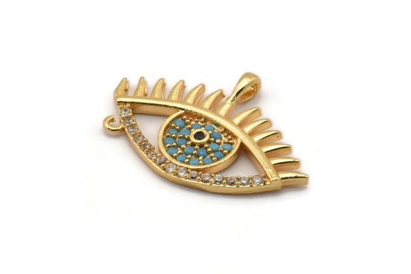 Gold Eye Charm, Gold Plated Eye, Cubic Zircon, CZ Pave Eye Charm, Zircon Charm Pendants With 1 Loop (18x26x1.8mm) SY0108