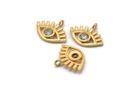 Gold Eye Charm, Gold Plated Eye, Cubic Zircon, 2 CZ Pave Eye Charms, Zircon Charm Pendants With 1 Loop (15x20x3mm) SY0042