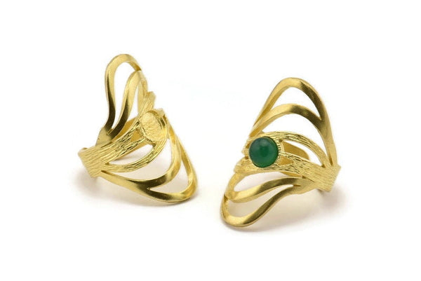 Pirinç Boho Yüzük, 1 Taş Ayarlı Ham Pirinç Boho Yüzük - Ped Boyutu 6mm N1790