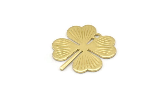 Brass Leaf Charm, 8 Raw Brass Four Leaf Clover Charms With 1 Hole, Charm Earrings (22x20x0.80mm) A0617