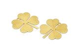 Brass Leaf Charm, 2 Textured Raw Brass Four Leaf Clover Charms With 1 Hole (34x31x0.80mm) A0949