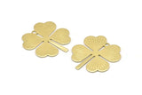Brass Leaf Charm, 2 Textured Raw Brass Four Leaf Clover Charms With 1 Hole (34x31x0.80mm) A0969
