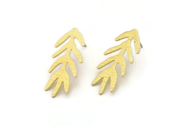 Brass Bough Earring, 8 Textured Raw Brass Leaf Earring, Brass Earring, Stamping Blanks (30x13x0.80mm) M01692 A2463