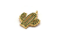 Gold Cactus Charm, Gold Plated Cactus, Cubic Zircon, CZ Pave Cactus Charm, Zircon Charm Pendants With 1 Loop (18x15x2mm) SY0096