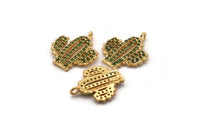 Gold Cactus Charm, Gold Plated Cactus, Cubic Zircon, CZ Pave Cactus Charm, Zircon Charm Pendants With 1 Loop (18x15x2mm) SY0096