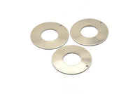 Steel Round Charm, 4 Stainless Steel Round Charms With 1 Hole (35x0.70mm) M02877