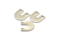 Steel U Shaped Charm, 24 Steel U Shaped Charms With 2 Holes (15x0.70mm) M02895