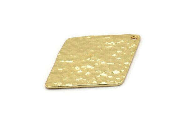 Hammered Diamond Charm, 2 Gold Lacquer Plated Brass Hammered Diamond Flat Charms Pendant, Findings (34x24mm) N0233