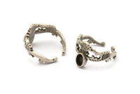 Gümüş Etnik Yüzük, 1 Taş Ayarlı 2 Antik Gümüş Kaplama Pirinç Etnik Yüzük - Ped Boyutu 6x4mm N1857 H1535