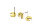 Brass Moon Earring, 12 Textured Raw Brass Tiny Crescent Moon Stud Earrings (7x0.80mm) M01659 A2481