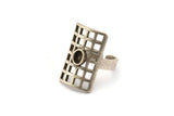 Silver Ring, Antique Silver Plated Brass Rectangle Ring With 1 Stone Settings - Pad Size 5x4mm N1846 H1538