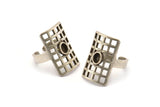 Silver Ring, Antique Silver Plated Brass Rectangle Ring With 1 Stone Settings - Pad Size 5x4mm N1846 H1538