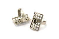 Silver Ring, Antique Silver Plated Brass Rectangle Ring With 1 Stone Settings - Pad Size 5x4mm N1846 H1538