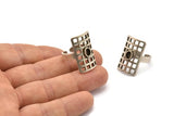 Silver Ring, Antique Silver Plated Brass Rectangle Ring With 1 Stone Settings - Pad Size 5x4mm N1846 H1538