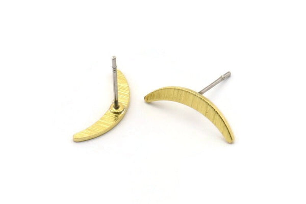 Brass Moon Earring, 10 Textured Raw Brass Tiny Crescent Moon Stud Earrings (17x2.5x0.80mm) M01662 A2483