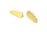 Brass Leaf Earring, 6 Raw Brass Leaf Stud Earrings (30x13x0.80mm) M01682 A2477