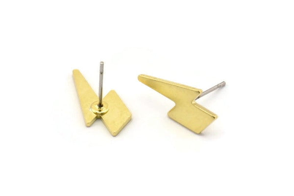 Pirinç Küpe, 10 Ham Pirinç Şimşek Çivi Küpe (17x8x1mm) M01680 A2488