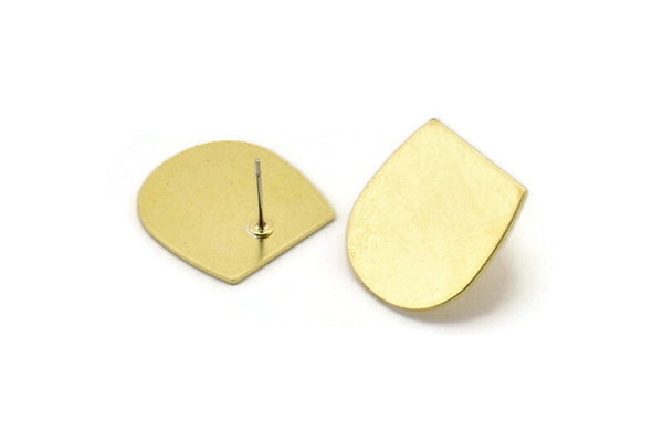 Stud Earring, 6 Raw Brass D Shaped Stud Earrings (20x19x0.80mm) M01642 A2487