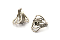 Silver Royal Ring, Antique Silver Plated Brass Royal Rings With 1 Stone Settings - Pad Size 4mm N1842 H1539