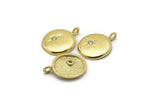 Brass Round Charm, 2 Raw Brass Round Charms With Cubic Zircon And 1 Loop, CZ Pave Charm, Pendants, Earring Findings (24x18x2.5mm) N1798