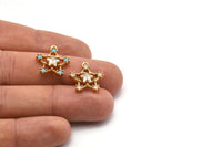 Gold Star Charm, Gold Plated Star, Cubic Zircon, CZ Pave Star Charm, Zircon Charm Pendants With 1 Loop (18x17mm) SY0079