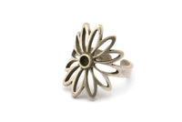 Silver Flower Ring, Antique Silver Plated Brass Flower Rings With 1 Stone Settings - Pad Size 3mm N1849 H1490