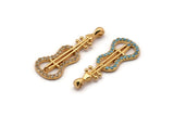 Gold Violin Charm, Gold Plated Violin, Cubic Zircon, 2 CZ Pave Violin Charms, Zircon Charm Pendants (29x11mm) SY0110