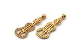 Gold Violin Charm, Gold Plated Violin, Cubic Zircon, 2 CZ Pave Violin Charms, Zircon Charm Pendants (29x11mm) SY0110