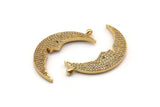 Gold Crescent Charm, Gold Plated Crescent, Cubic Zircon, CZ Pave Crescent Charm, Zircon Charm Pendants With 1 Loop (41x11x3mm) SY0087