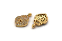 Gold Heart Lock Charm, Gold Plated Heart Lock, Cubic Zircon, 2 CZ Pave Heart Lock Charms, Zircon Charm Pendants With 1 Loop (17x11mm) SY0109