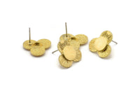 Brass Flower Earring, 4 Raw Brass Flower Stud Earrings (15x1.2mm) N1819