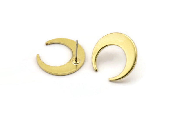 Brass Moon Earring, 6 Raw Brass Crescent Moon Stud Earrings (18x5x1mm) M02215 A2368