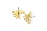 Brass Sun Earring, 8 Raw Brass Sun Stud Earrings With 1 Loop (13x15x0.80mm) M02257 A2489