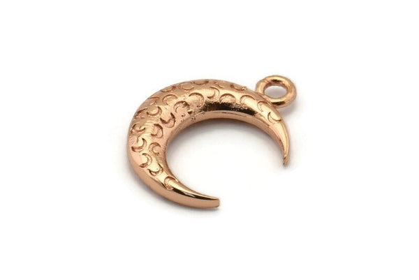 Rose Gold Moon Charm, 2 Rose Gold Plated Textured Horn Charms, Pendant, Jewelry Finding (19x6x4mm) N0336 Q0202